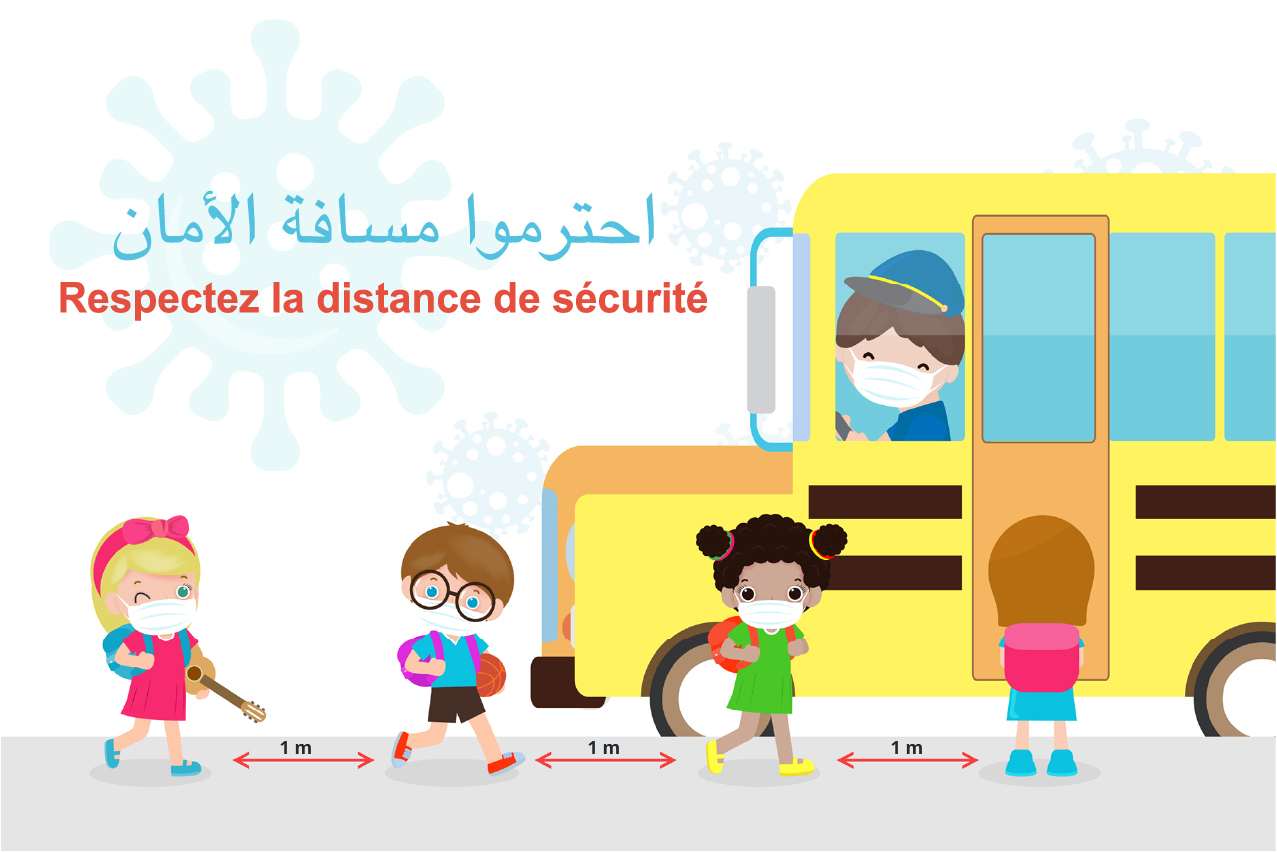 Affiche adhésif COVID 19 pour Ecole Maroc coronavirus mesures de sécurité signalétique covid19 ecole sécurité enfants ecole maroc